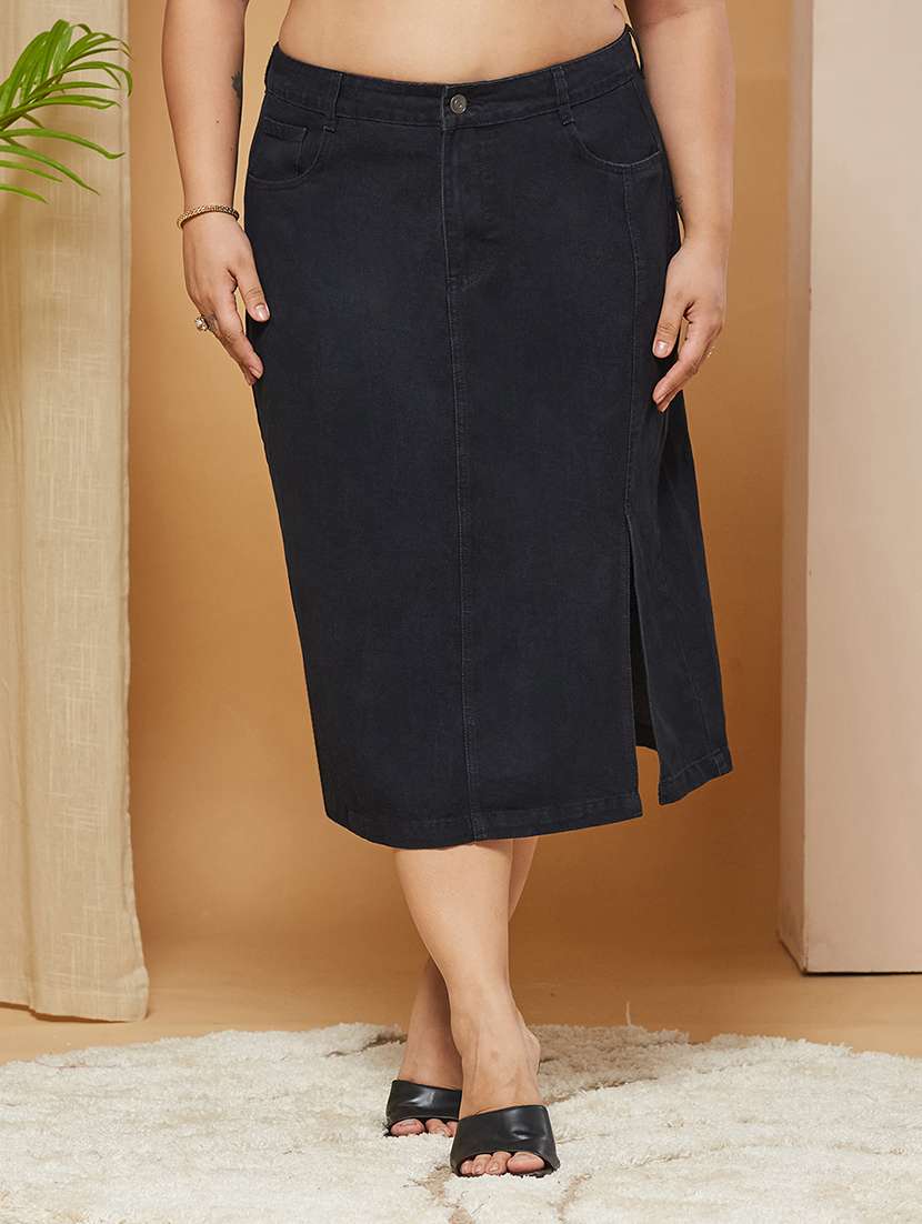 women solid high rise straight skirt