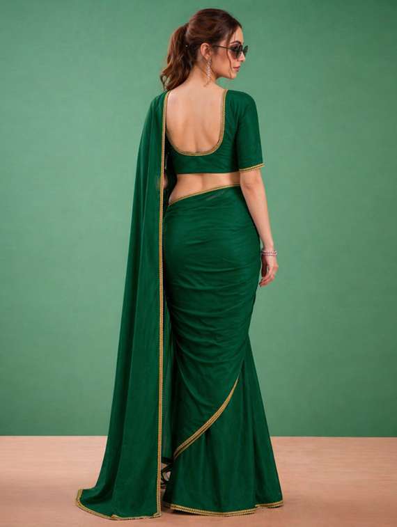women solid with embellished bordered saree with blouse - 22511405 -  Standard Image - 3