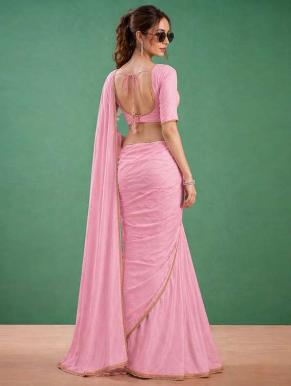 women solid with embellished bordered saree with blouse - 22511406 -  Standard Image - 3