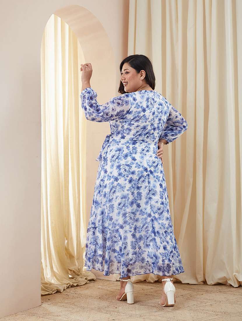 women printed three quarter sleeves wrap midi dress - 22511449 -  Standard Image - 3