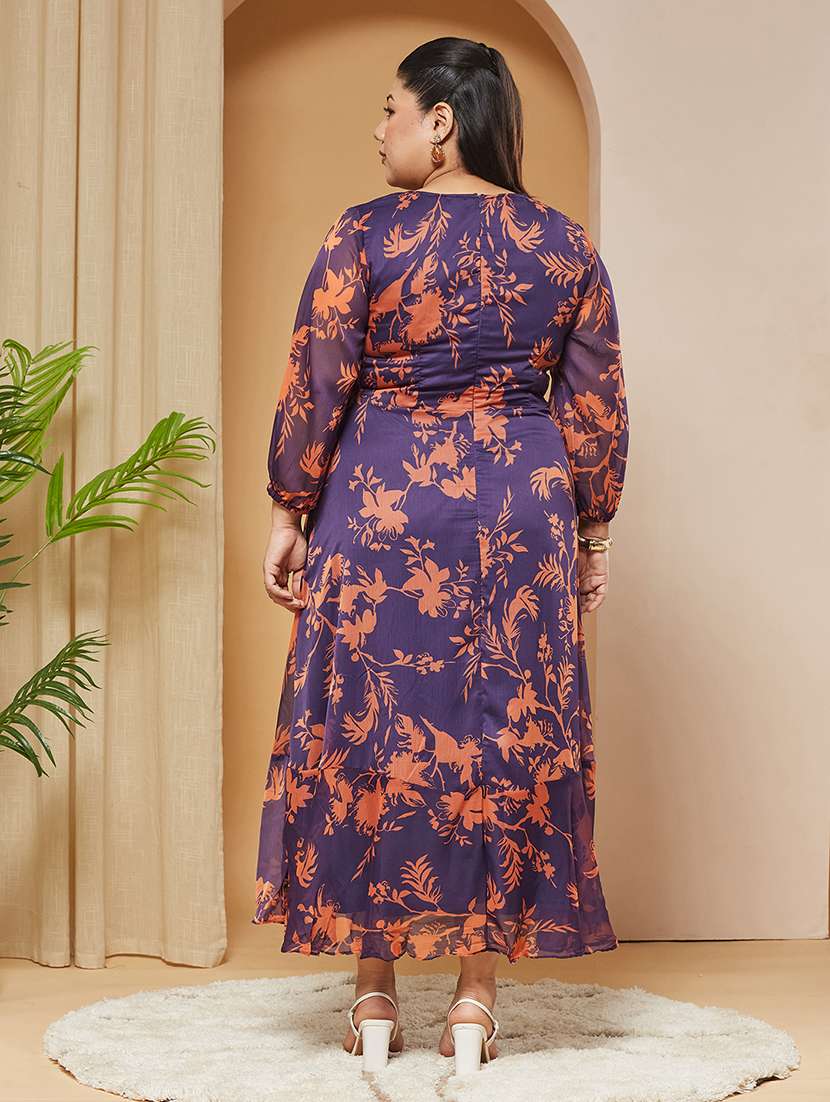 Women Printed Three Quarter Sleeves Wrap Dress - 22511451 -  Standard Image - 3