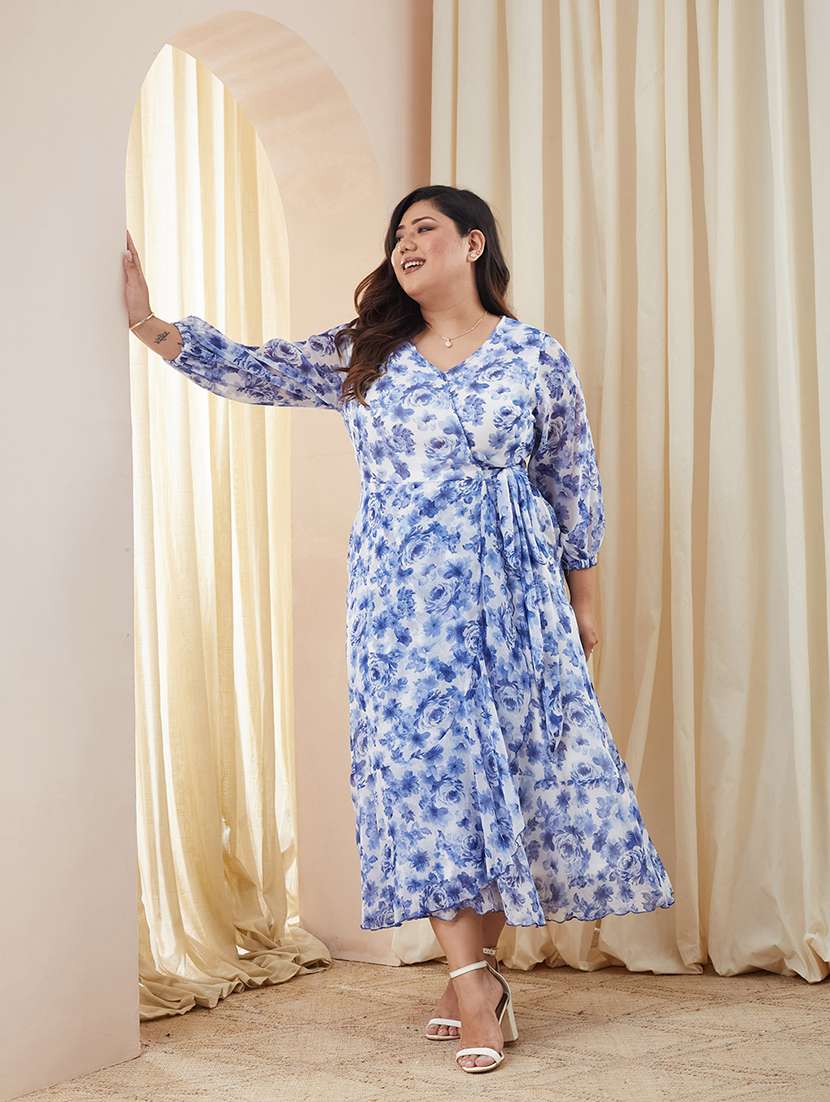 women printed three quarter sleeves wrap maxi dress - 22511452 -  Standard Image - 3