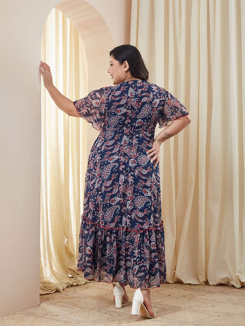Women Printed V Neck Tiered Dress - 22511458 -  Standard Image - 3