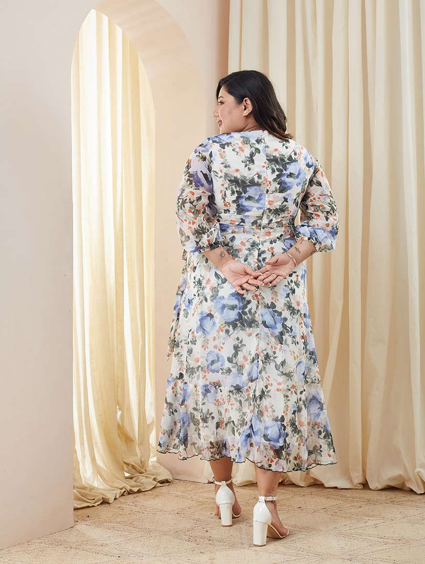 women printed three quarter sleeves wrap dress - 22511465 -  Standard Image - 3