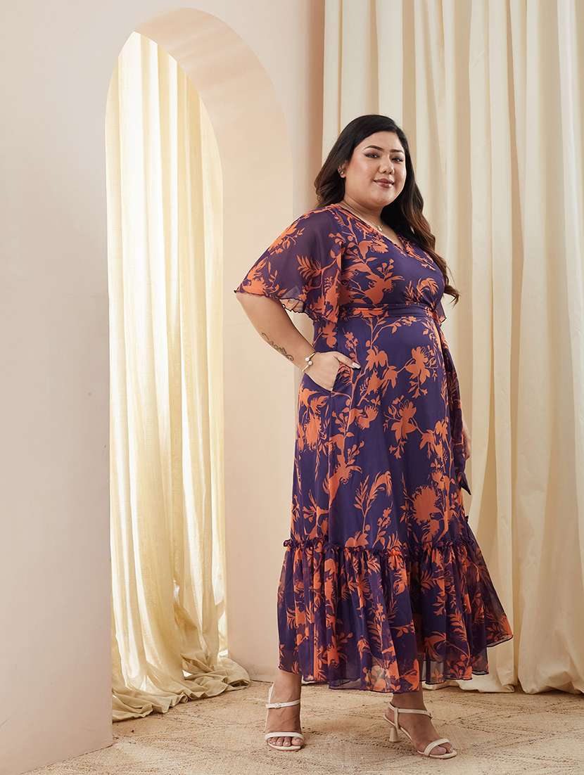 women printed v neck tiered dress - 22511472 -  Standard Image - 3