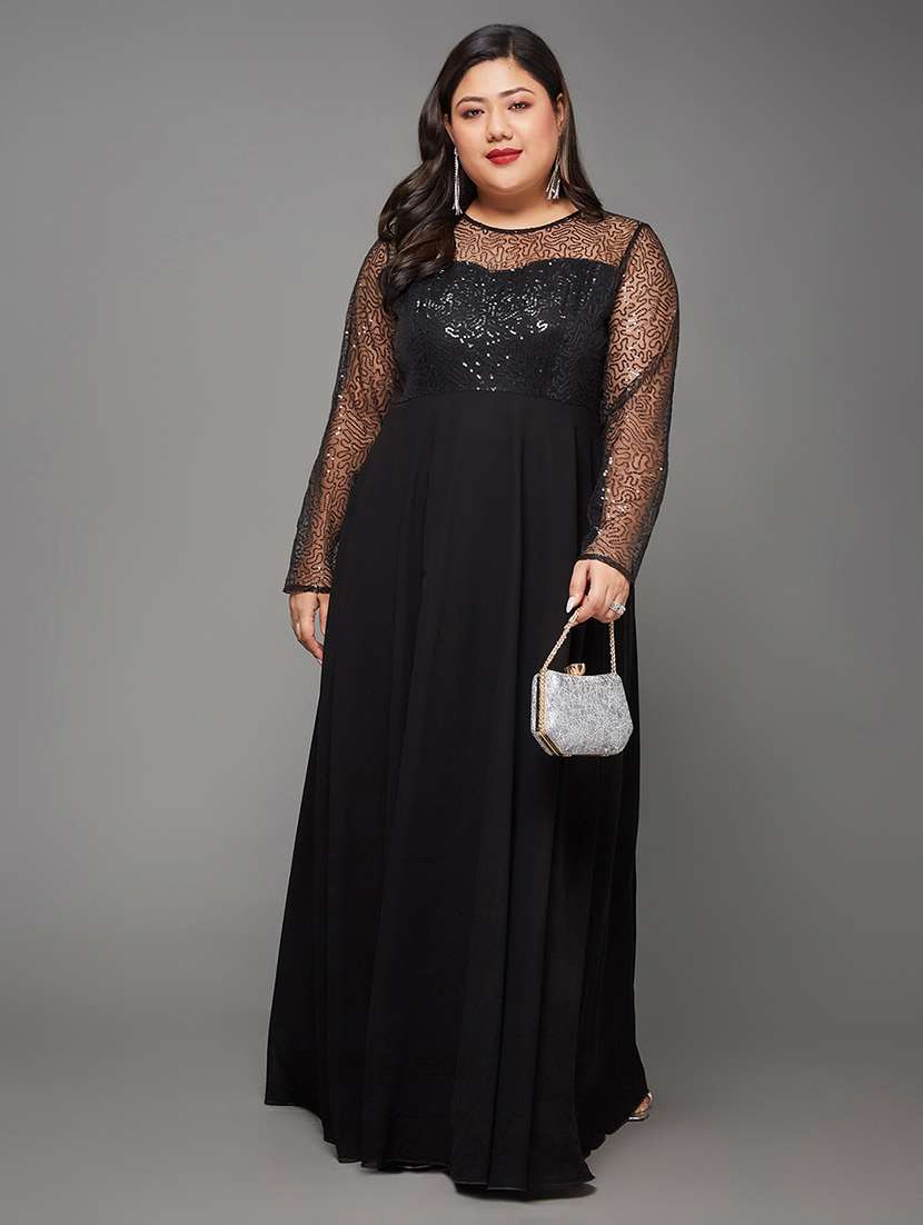 women embroidered round neck gown