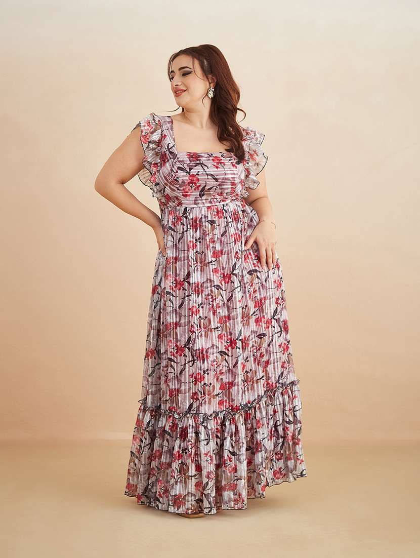 women printed square neck tiered dress