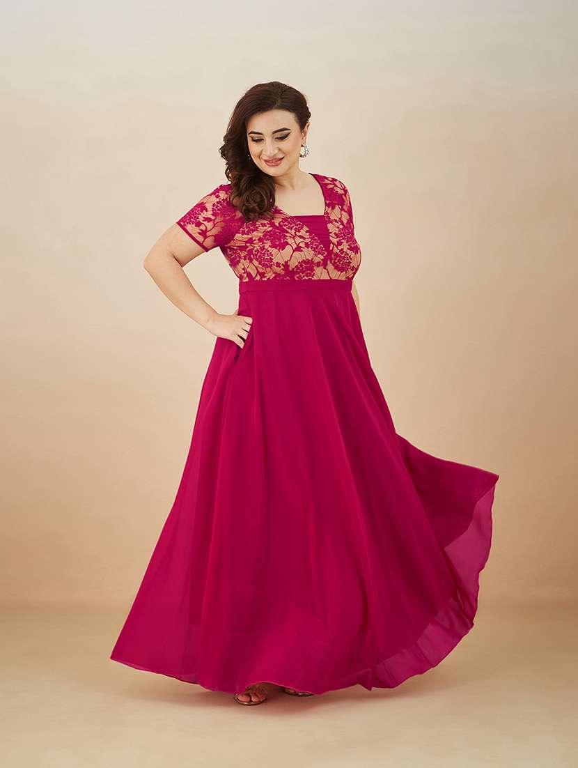 women self design square neck gown
