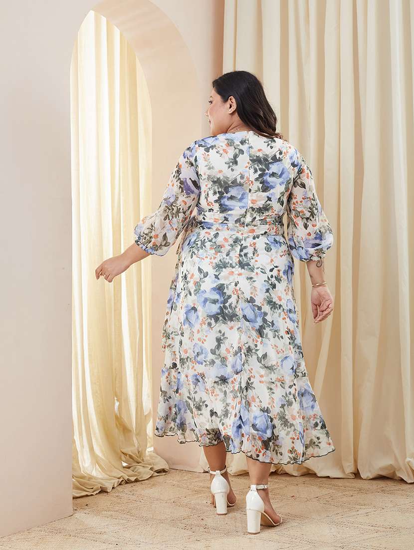 women printed three quarter sleeves wrap midi dress - 22511539 -  Standard Image - 3