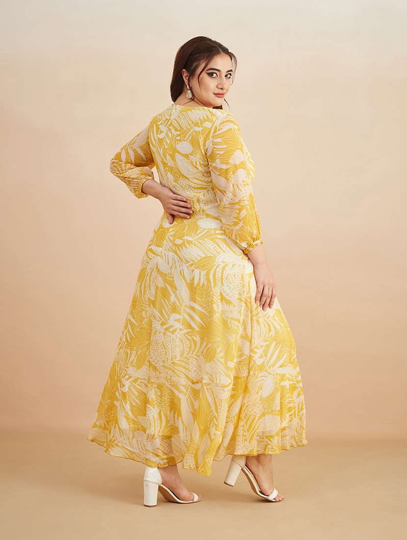 women printed three quarter sleeves wrap maxi dress - 22511540 -  Standard Image - 3