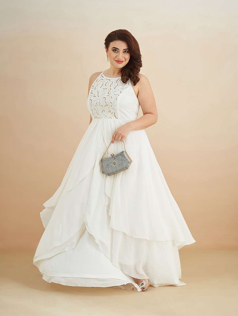 women sequined halter neck layered maxi dress