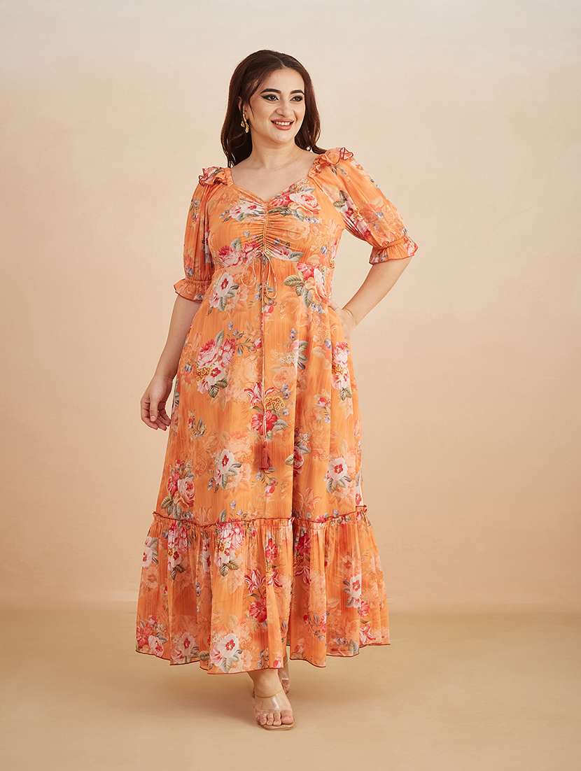 women printed sweetheart neck tiered dress