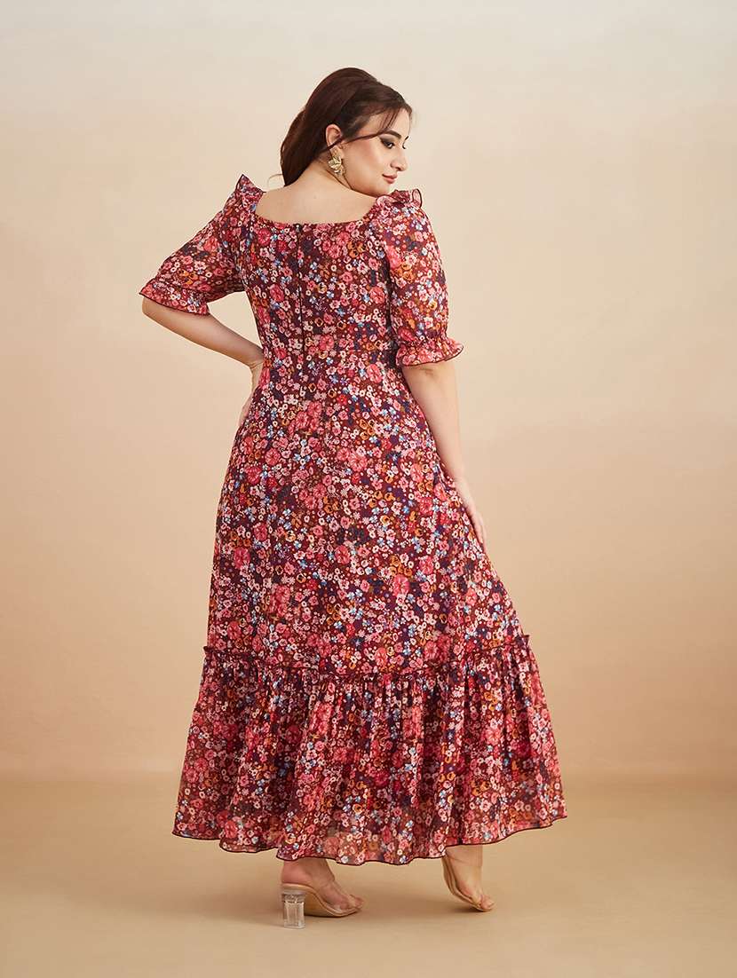 women printed puff sleeves maxi tiered dress - 22511574 -  Standard Image - 3