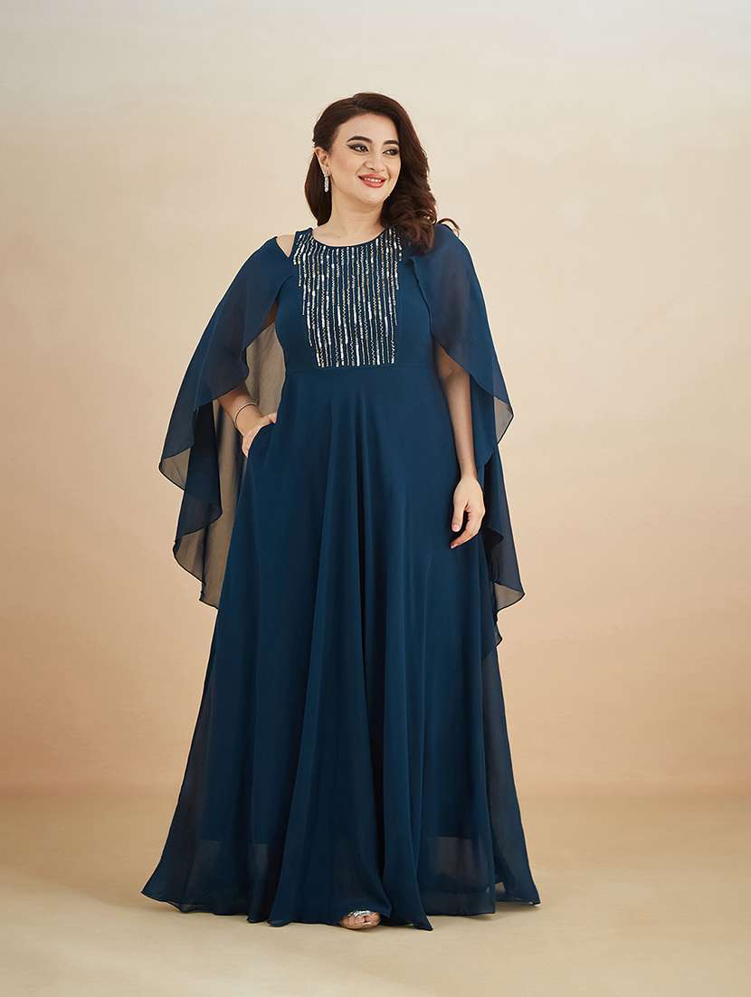women embroidered round neck gown
