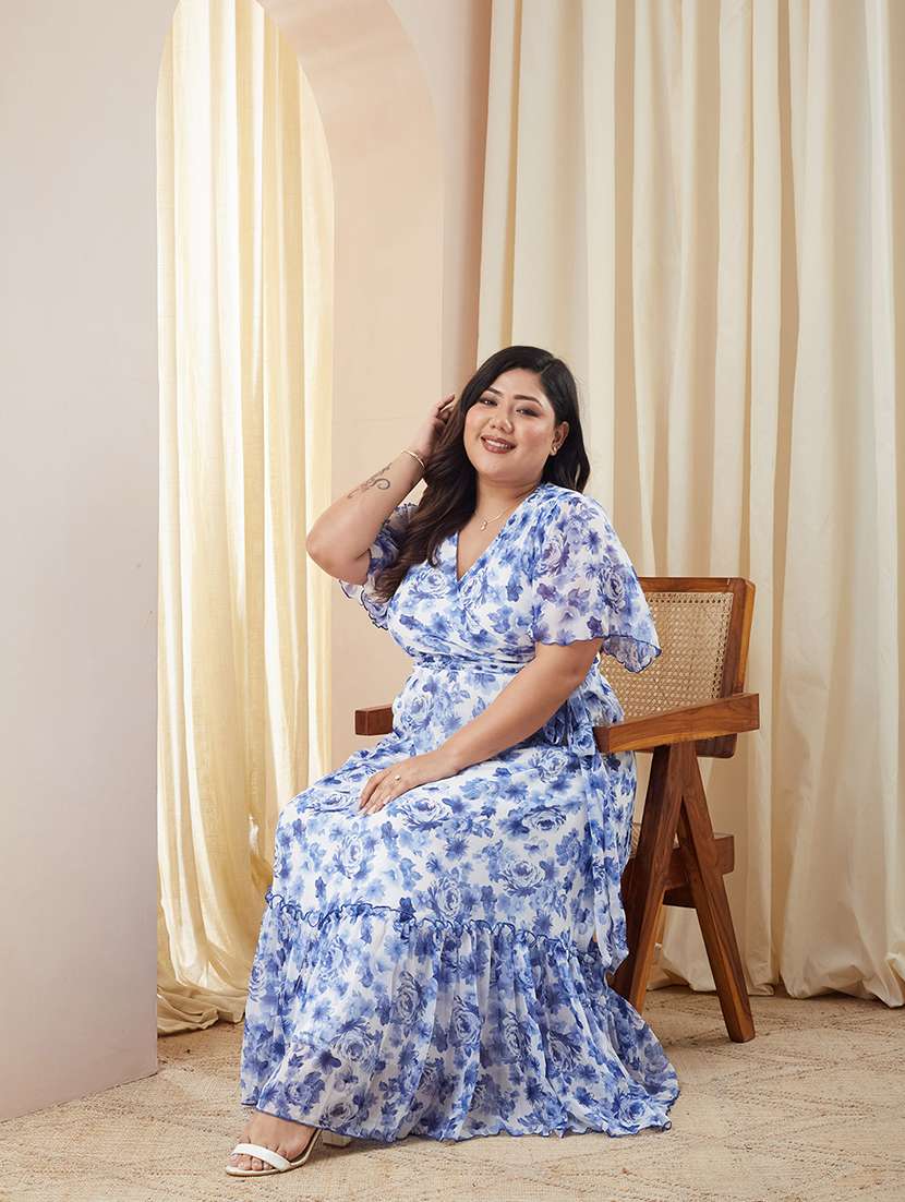 women printed overlap neck tiered dress - 22511583 -  Standard Image - 3