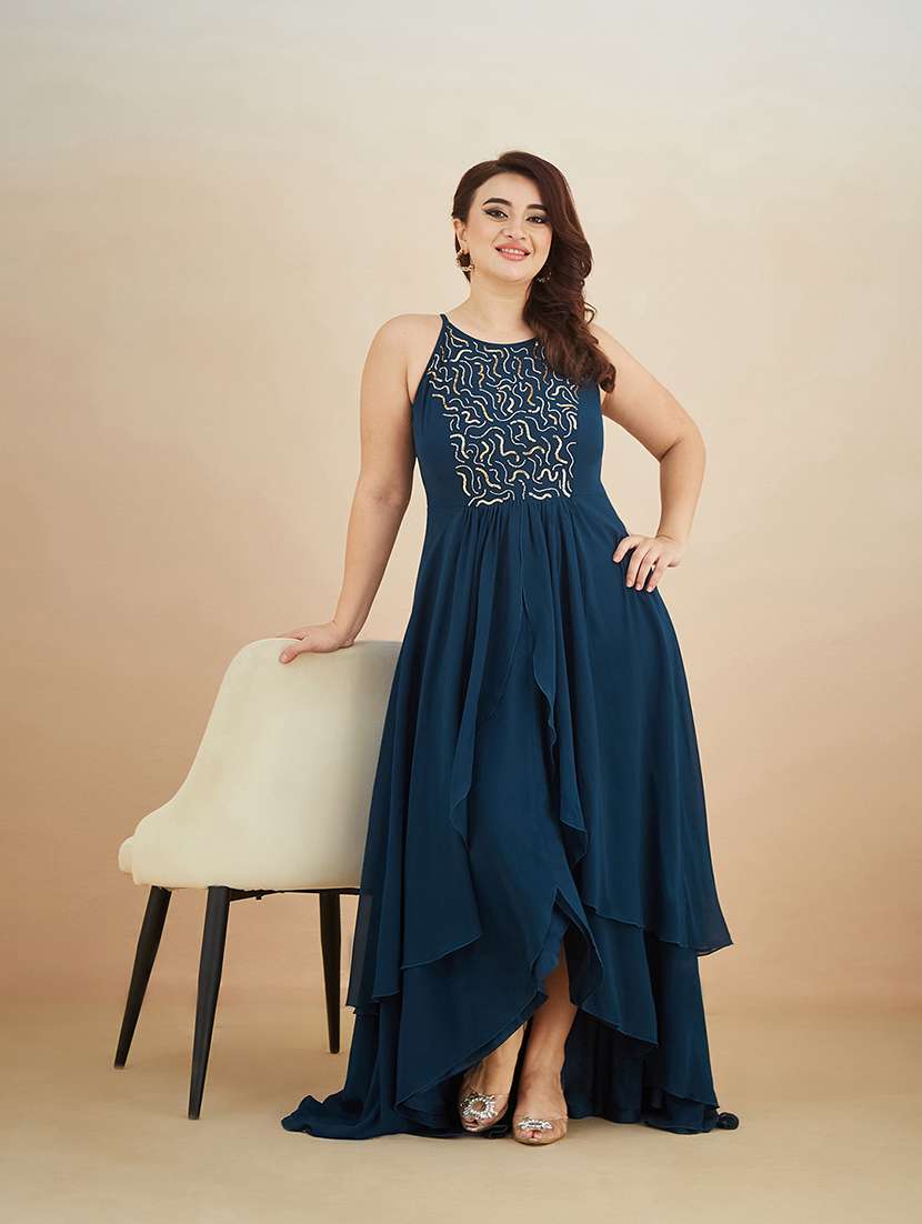 women sequined halter neck layered maxi dress