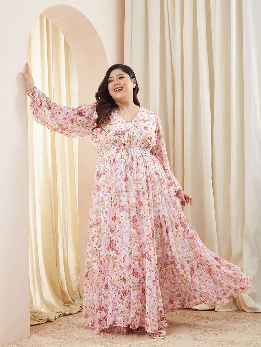 women printed v neck fit and flare dress