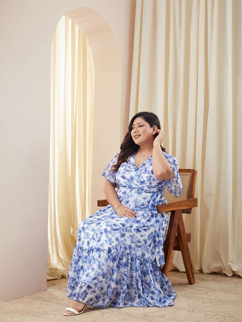 women printed overlap neck tiered dress - 22511618 -  Standard Image - 3