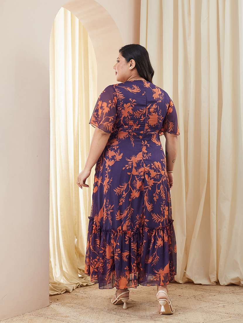 women printed overlap neck tiered dress - 22511620 -  Standard Image - 3