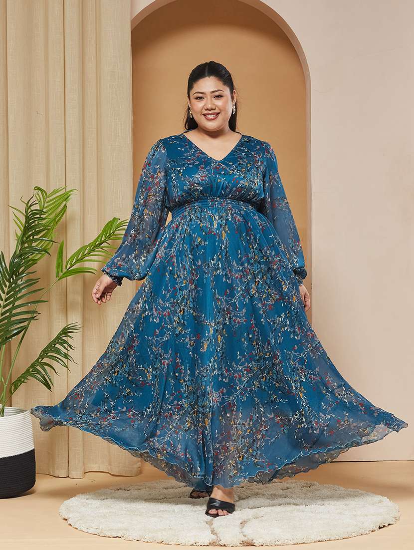 women printed v neck fit and flare dress
