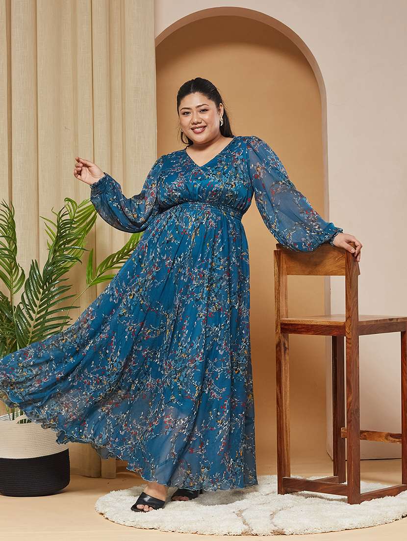 women printed v neck fit and flare dress - 22511632 -  Standard Image - 3