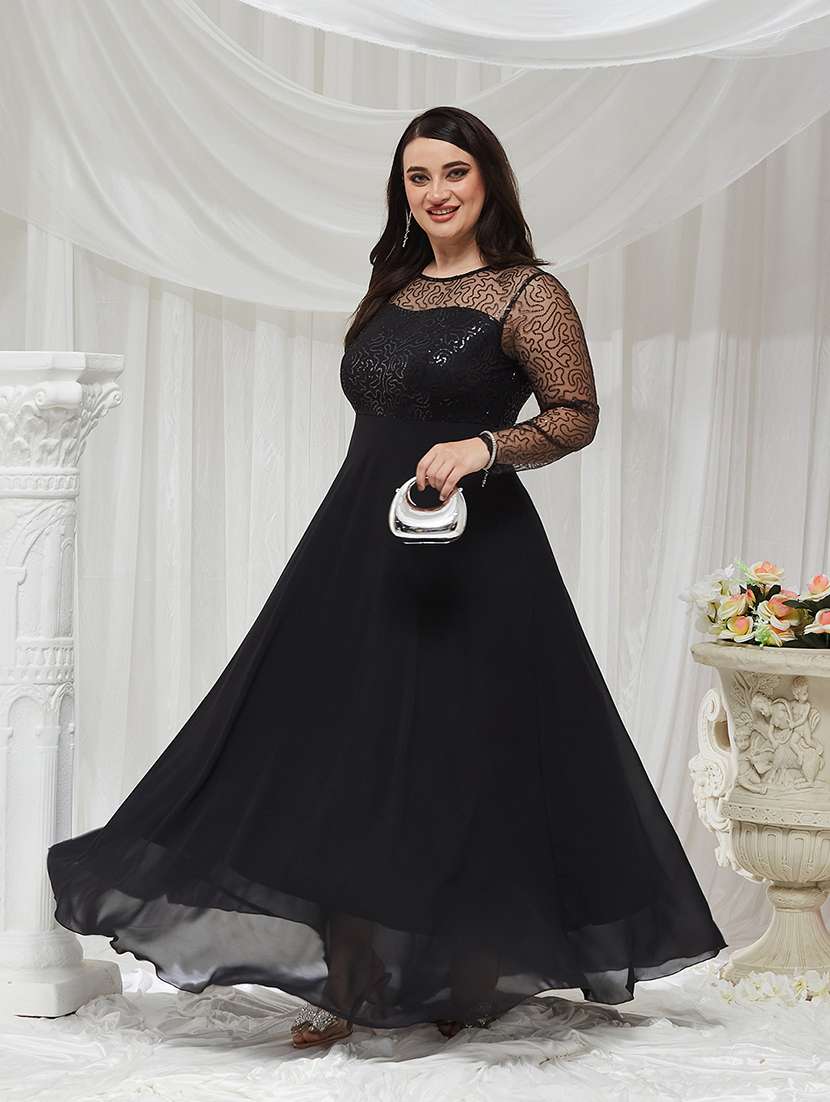 women sequined round neck gown