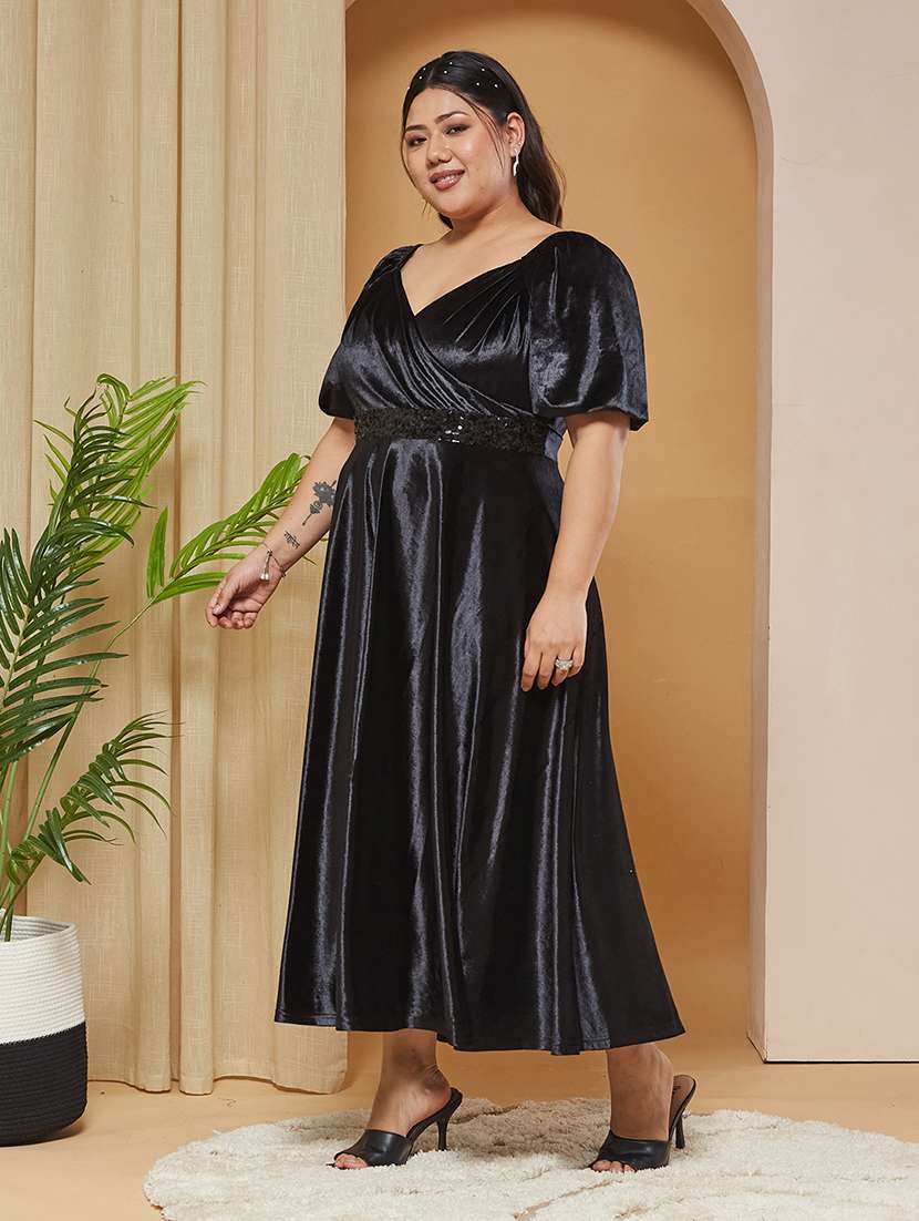 Women Solid Puff Sleeves Fit And Flare Dress - 22511635 -  Standard Image - 3