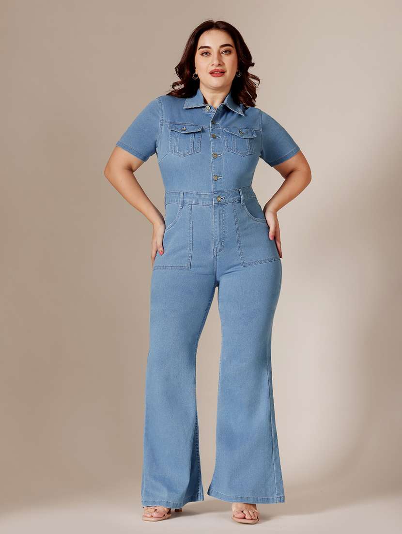 women solid collared full leg jumpsuit