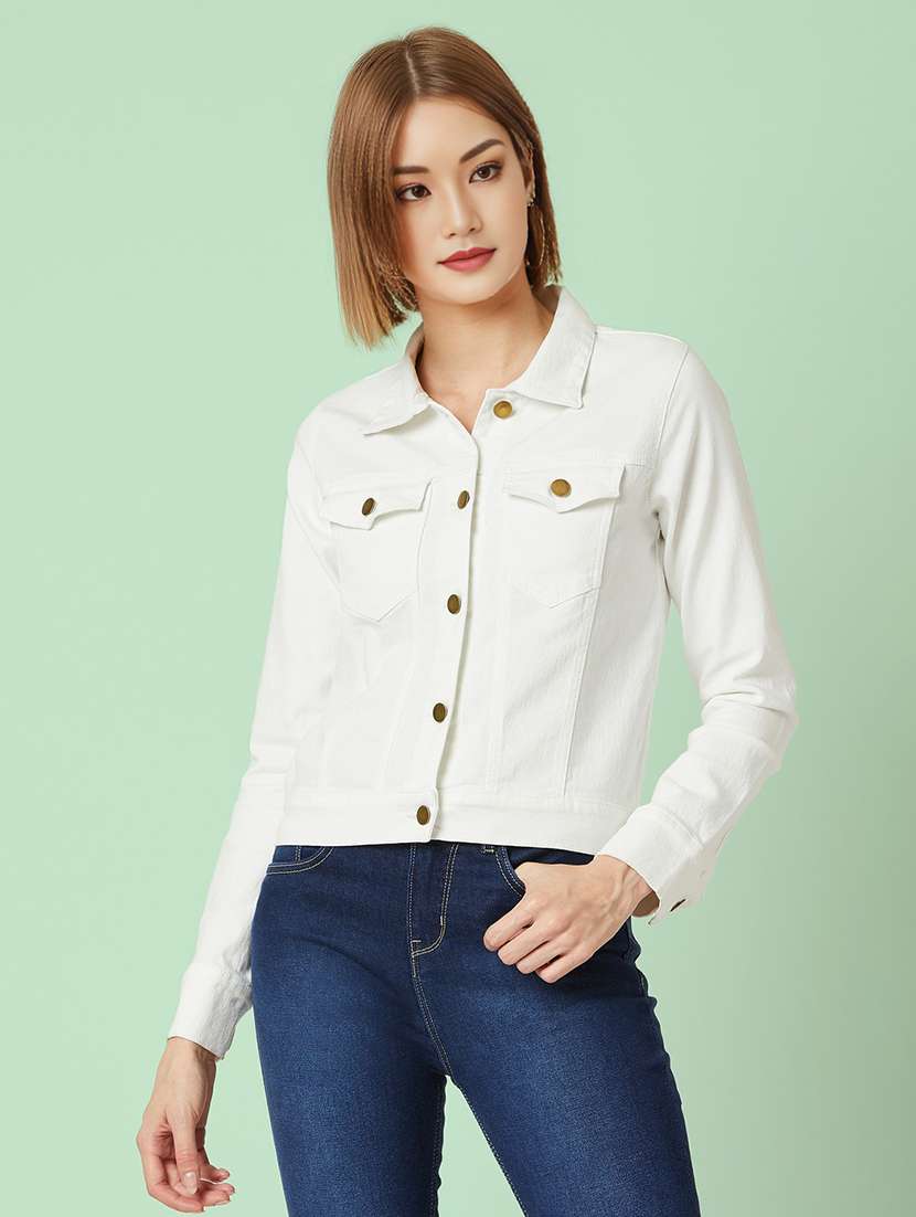 women solid long sleeves denim jacket