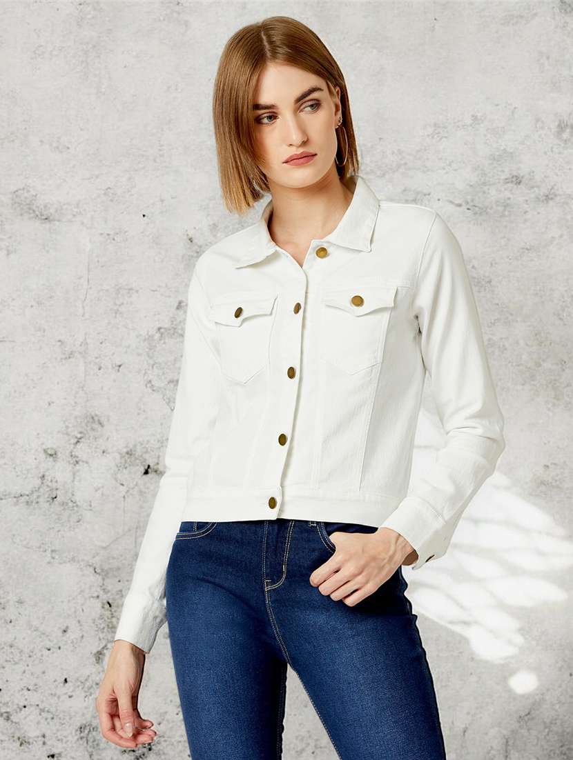 women solid long sleeves denim jacket