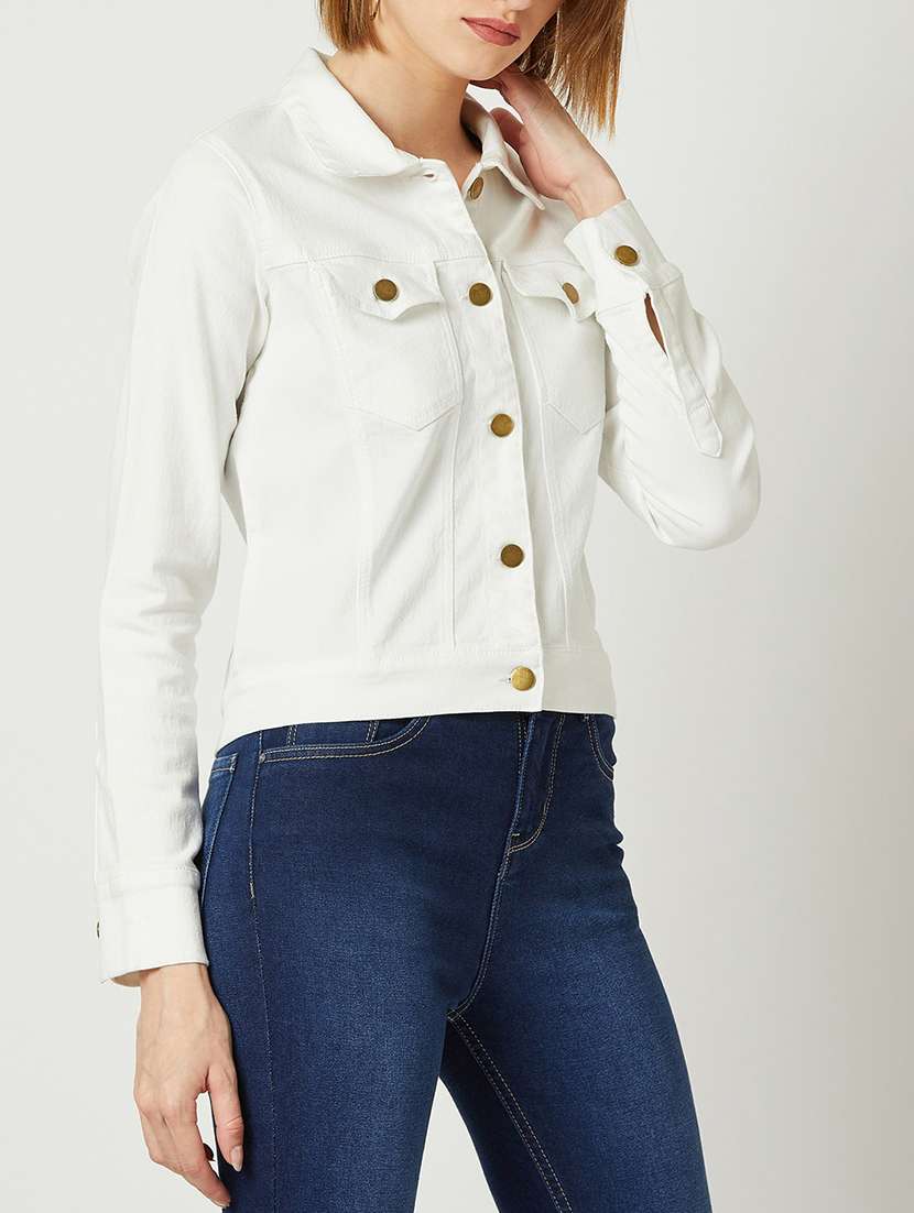 women solid long sleeves denim jacket - 22511646 -  Standard Image - 3