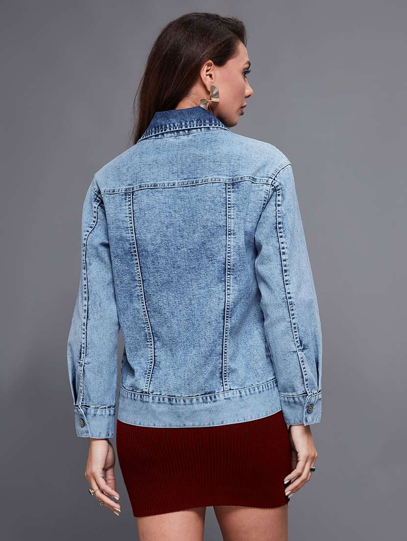 women solid long sleeves denim jacket - 22511647 -  Standard Image - 3