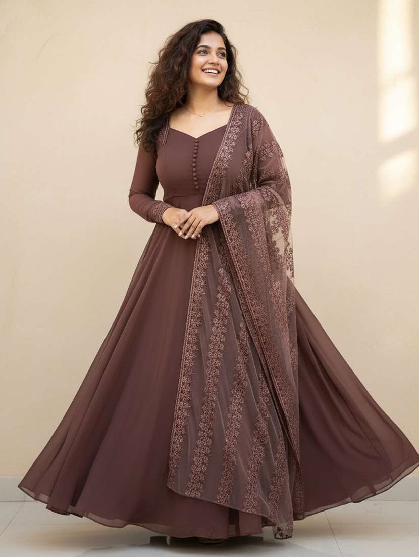 women solid long sleeve kurta dupatta set