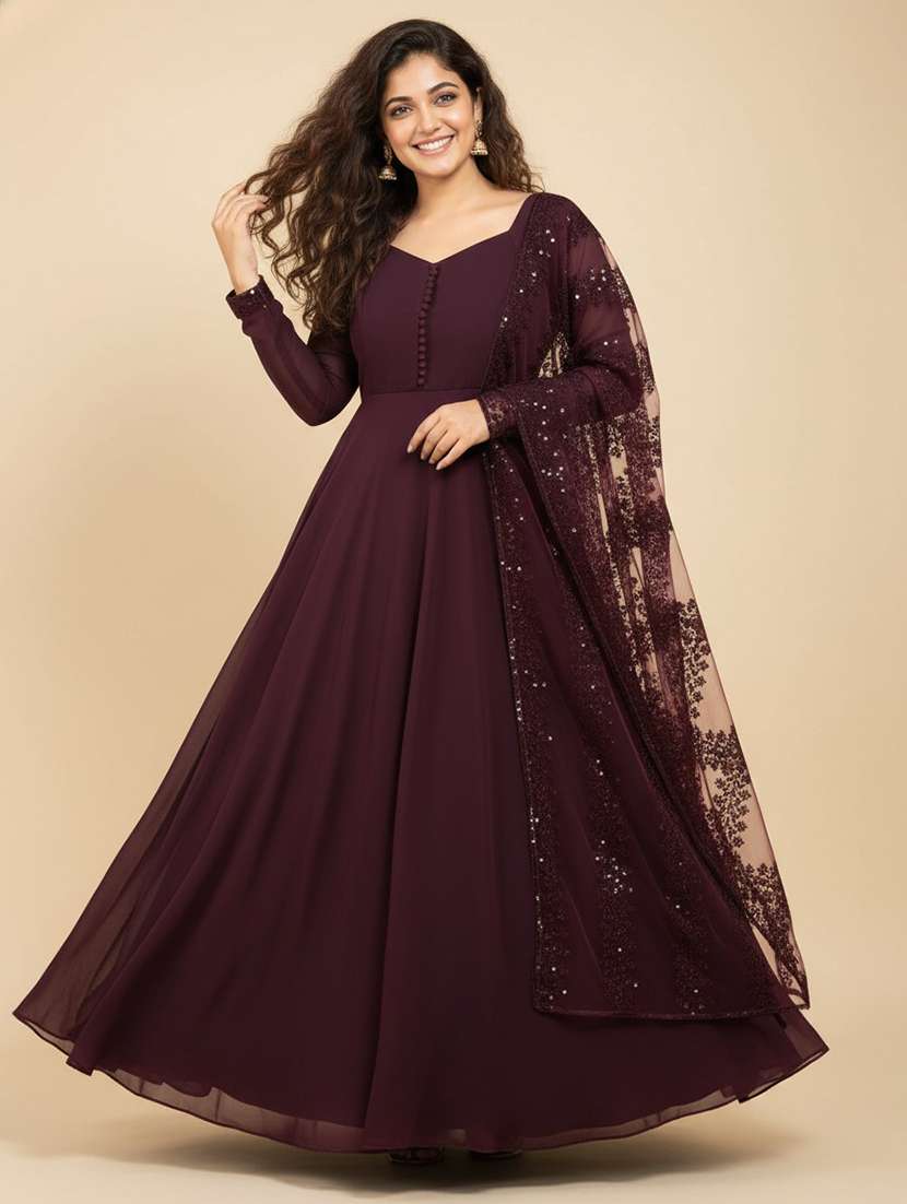 women solid long sleeve kurta dupatta set