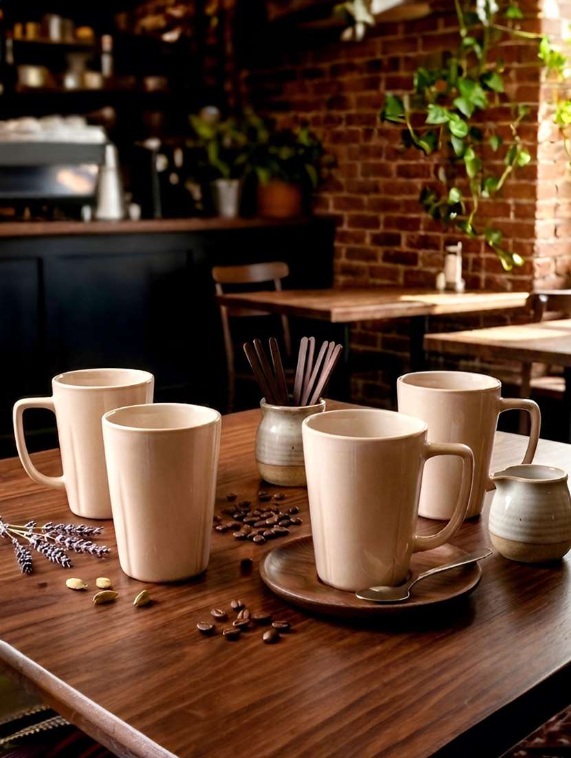 moody panda elegant collection | mug set of 4 | coffee mug | milk mug | porcelain mugs | 300ml | designer mugs | large | peach