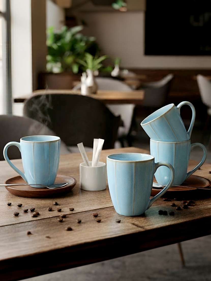 moody panda elegant collection | mug set of 4 | coffee mug | milk mug | porcelain mugs | 300ml | large | blue mugs