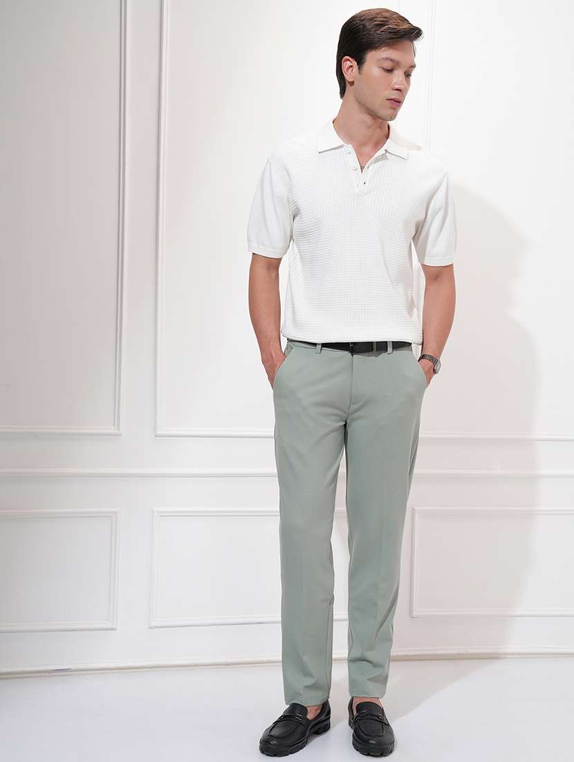 men solid mid rise flat front casual trouser - 22511793 -  Standard Image - 5