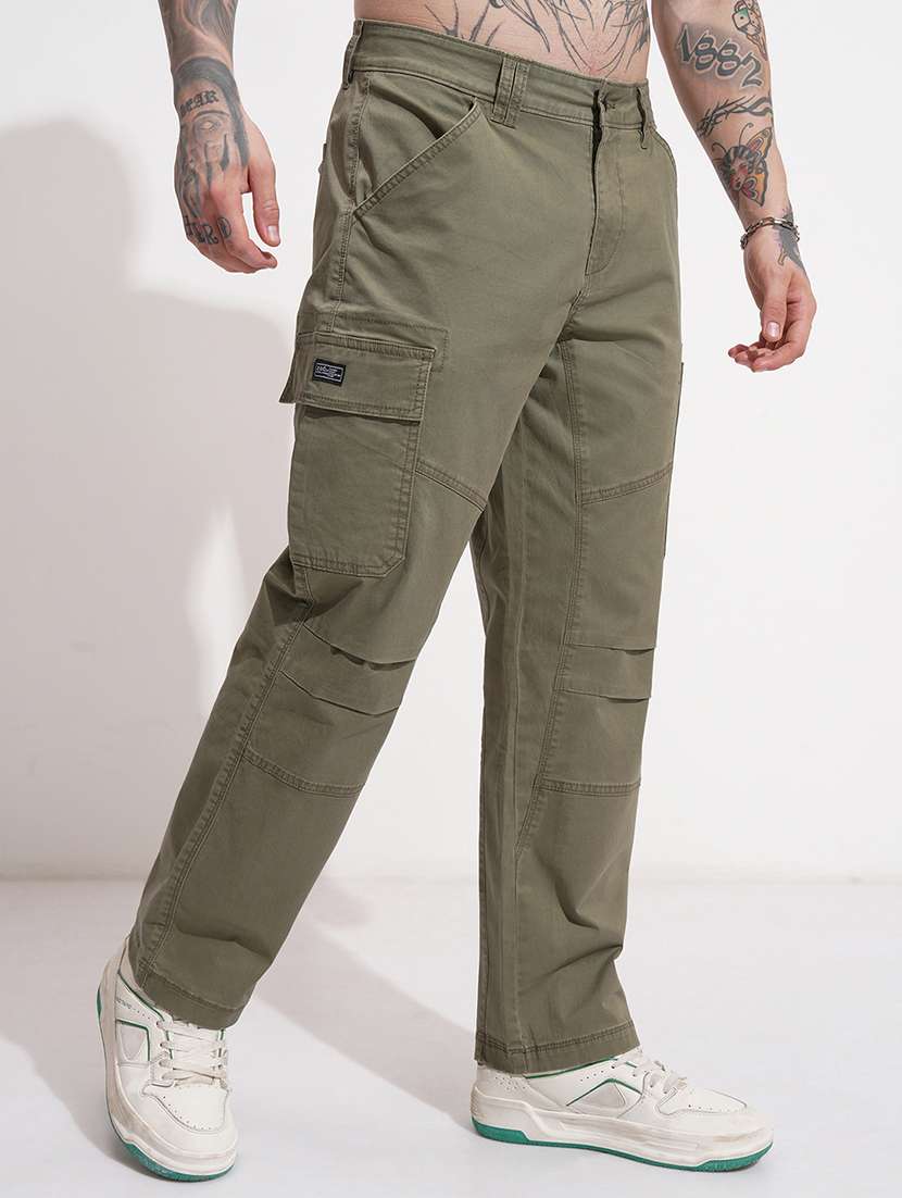 Men Solid Mid Rise Regular Fit Cargo - 22511797 -  Standard Image - 3