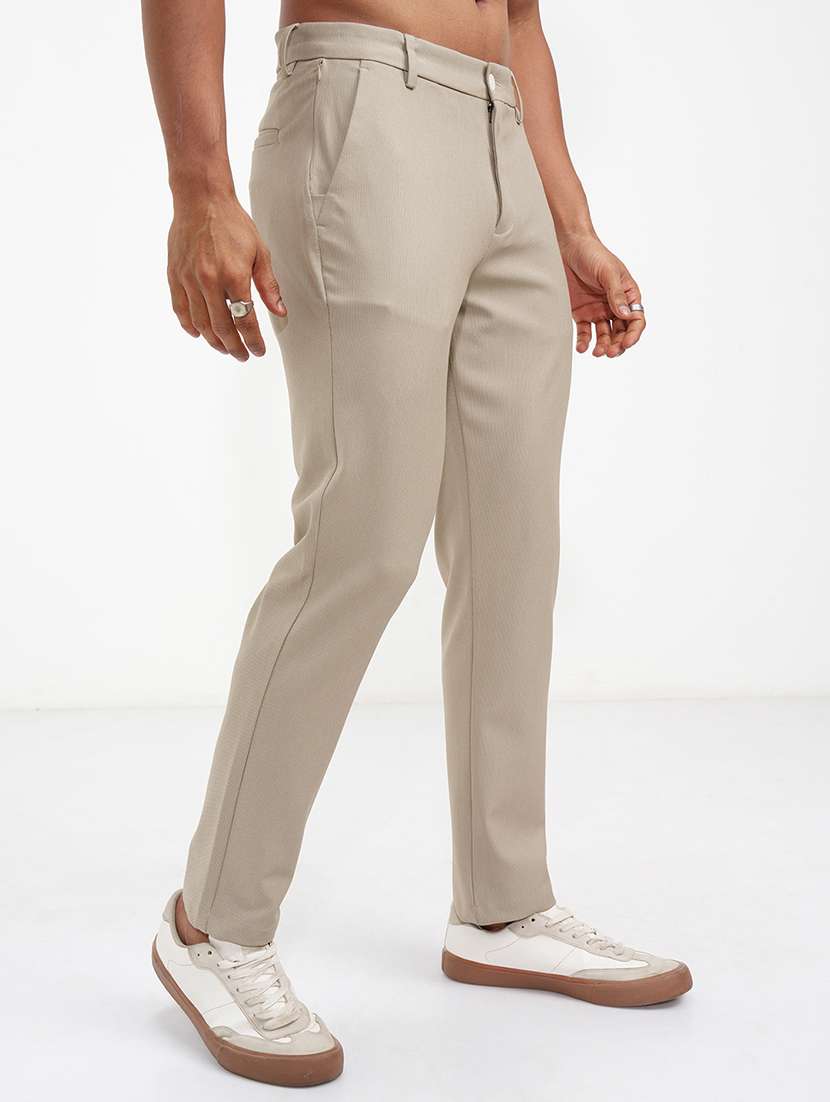 men solid mid rise flat front casual trouser - 22511812 -  Standard Image - 3