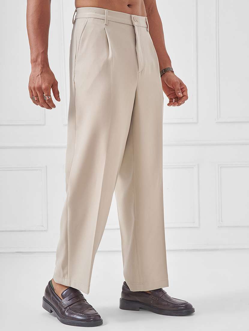 men solid mid rise pleated casual trouser - 22511823 -  Standard Image - 3