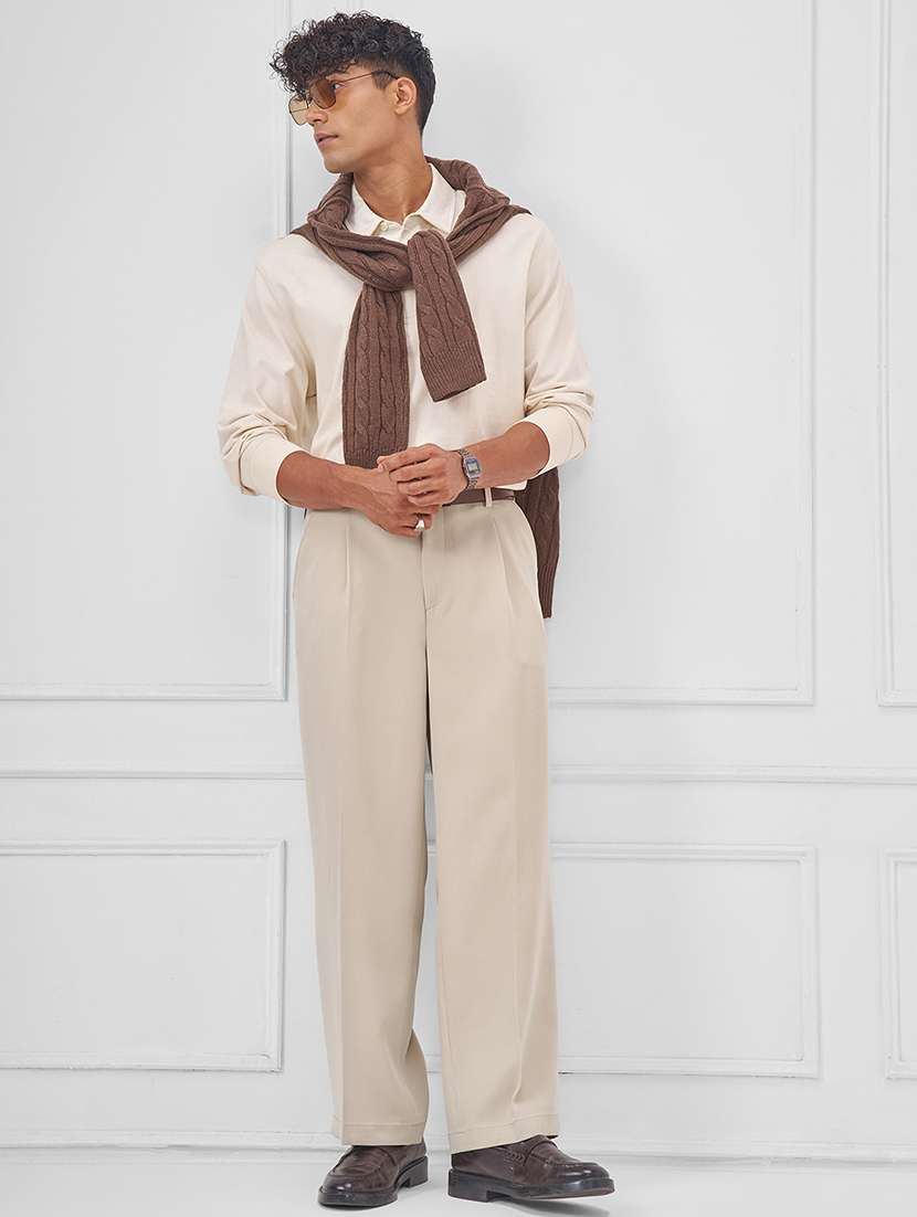men solid mid rise pleated casual trouser - 22511823 -  Standard Image - 5