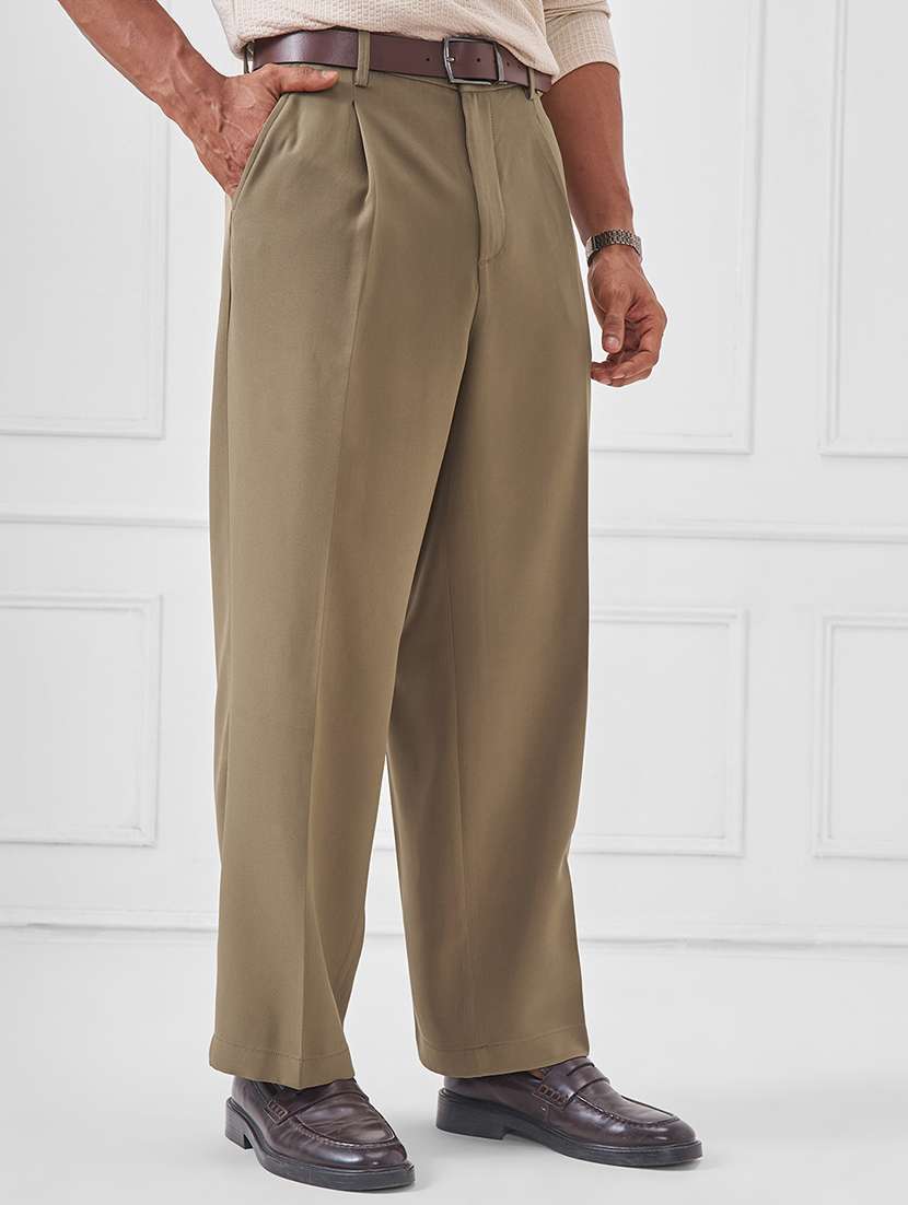 men solid mid rise pleated casual trouser - 22511825 -  Standard Image - 3