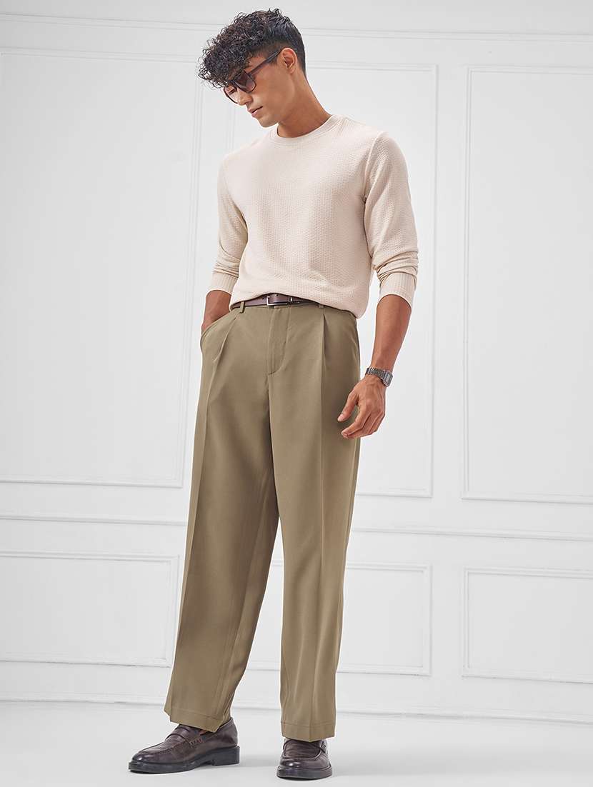 men solid mid rise pleated casual trouser - 22511825 -  Standard Image - 5