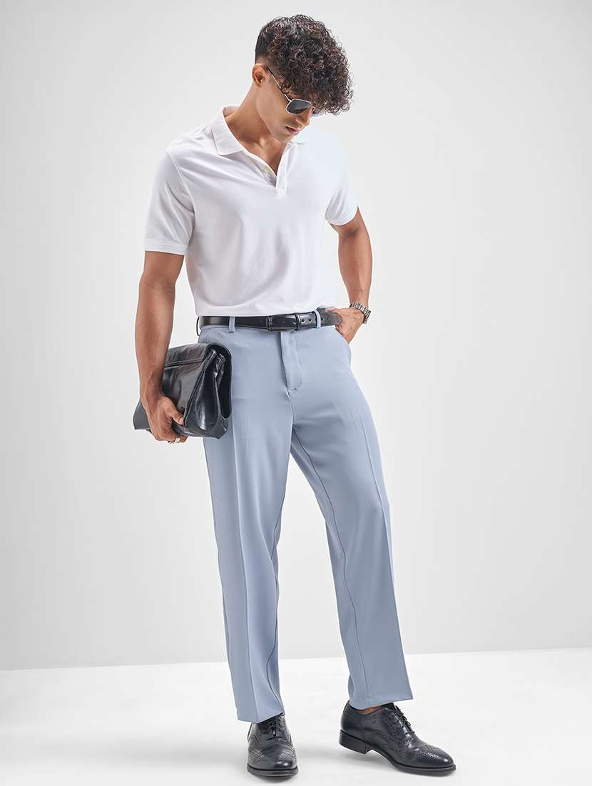 men solid mid rise flat front casual trouser - 22511842 -  Standard Image - 5