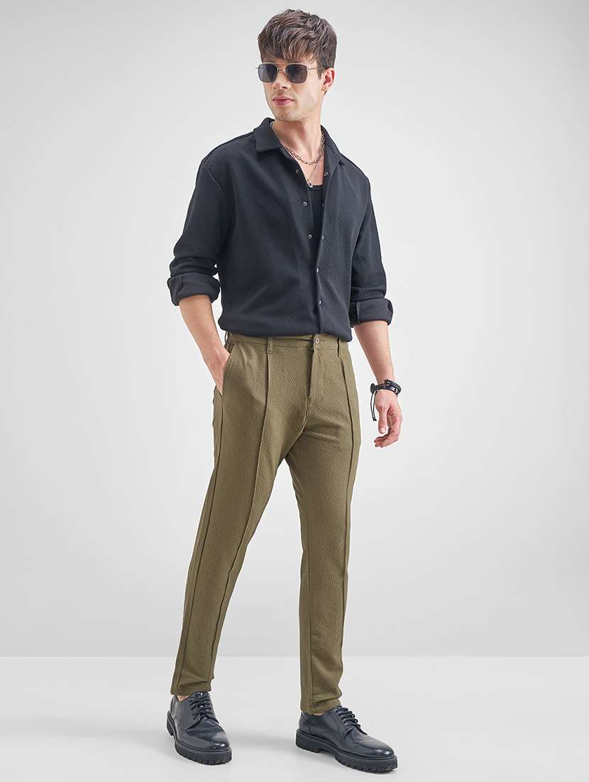 men textured mid rise pleated casual trouser - 22511845 -  Standard Image - 5