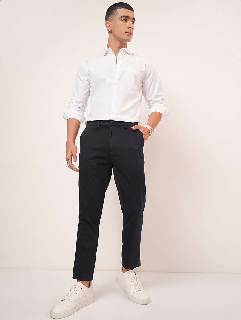 men solid mid rise flat front casual trouser - 22511850 -  Standard Image - 5