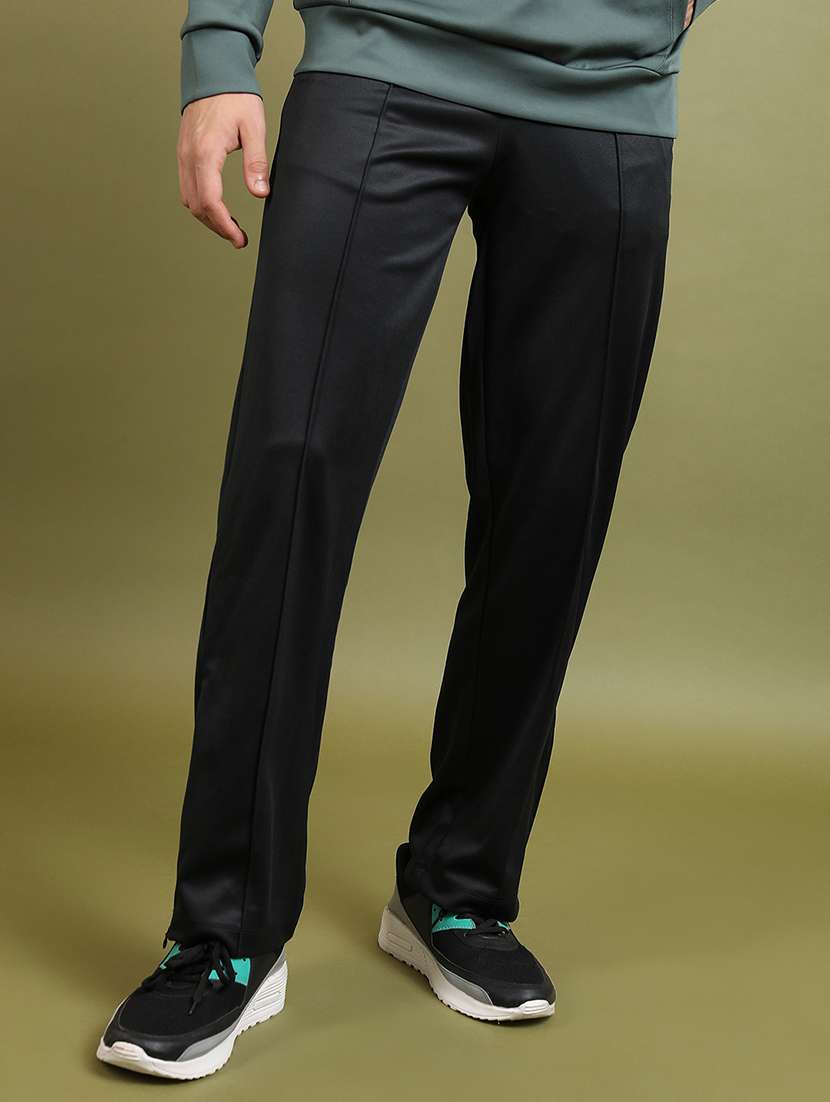 men solid mid rise full length track pant