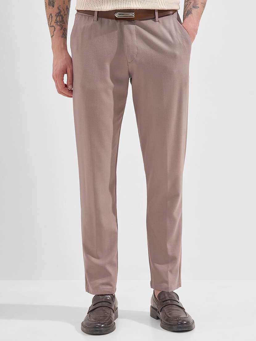 men solid mid rise flat front formal trouser