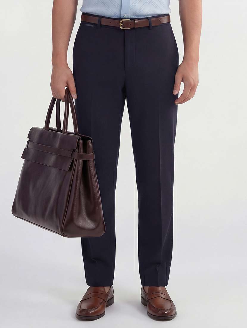 men solid mid rise flat front formal trouser