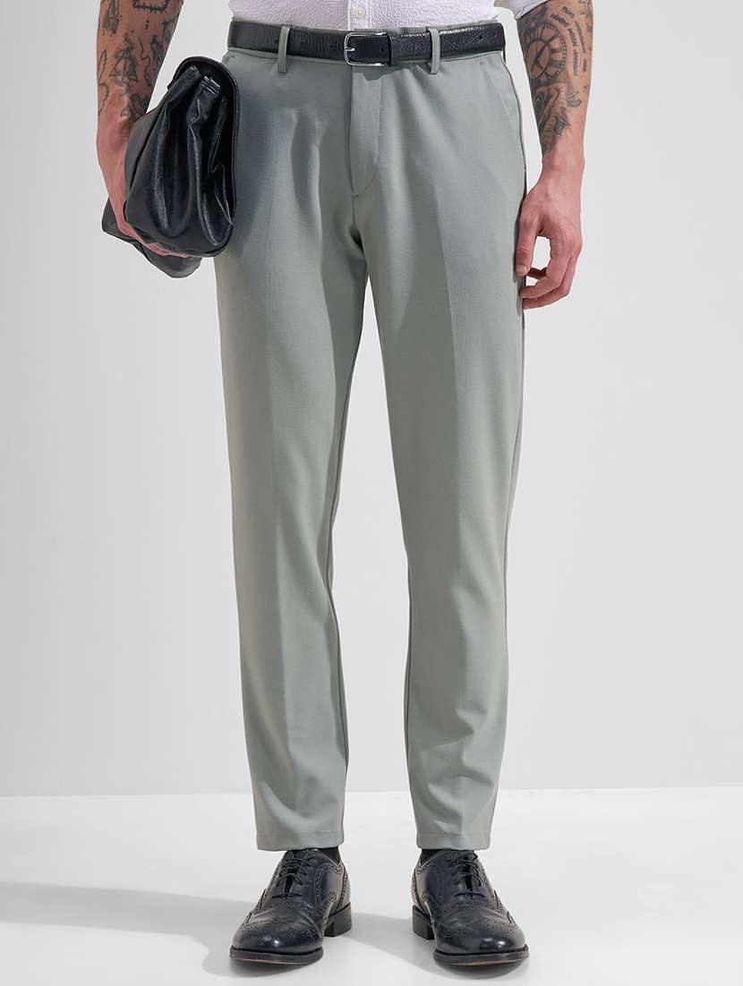 men solid mid rise flat front formal trouser